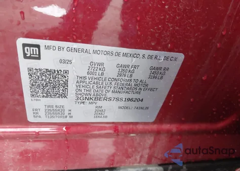 2025 Chevrolet Blazer Fwd Rs z USA, uszkodzony, nr VIN 3GNKBERS7SS196204